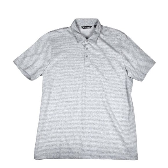 Travis Mathew Polo Men's Gray White Stripes Short Sleeve 2XL Button Golf Active - Picture 2 of 9